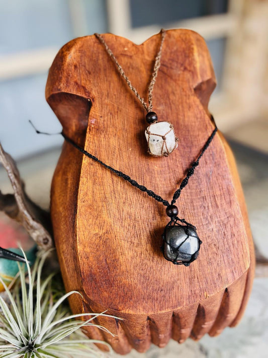 Precious stone and waxed cotton necklaces