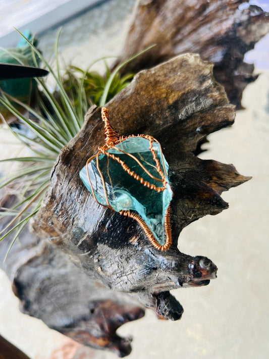 Aqua Obsidian and Copper pendant